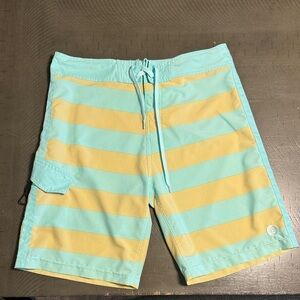 Striped Aqua and Yellow Men's Hybrid Shorts